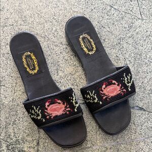 The Larkspur collection Black Embroidered cancer crab Slide Sandals 8